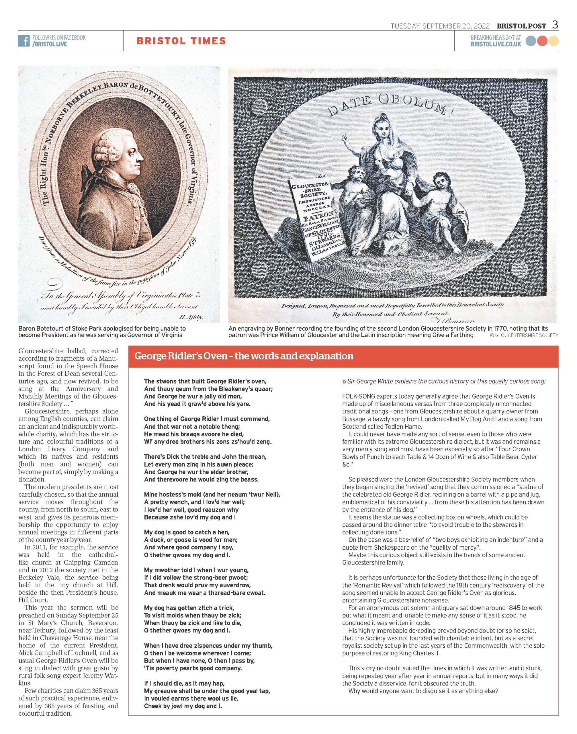 Bristol Post Article About The Gloucestershire Society
